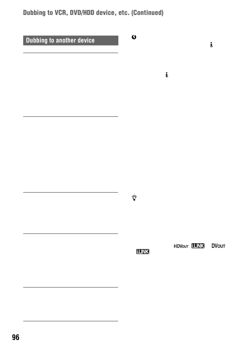 Dubbing to vcr, dvd/hdd device, etc. (continued) | Sony 4-114-858-12(1) User Manual | Page 96 / 143