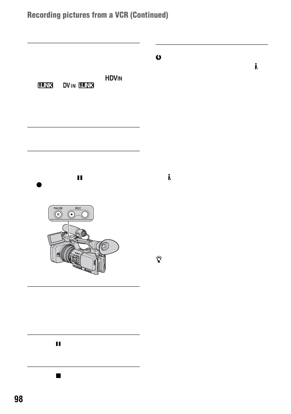 Recording pictures from a vcr (continued) | Sony 4-114-858-12(1) User Manual | Page 98 / 143