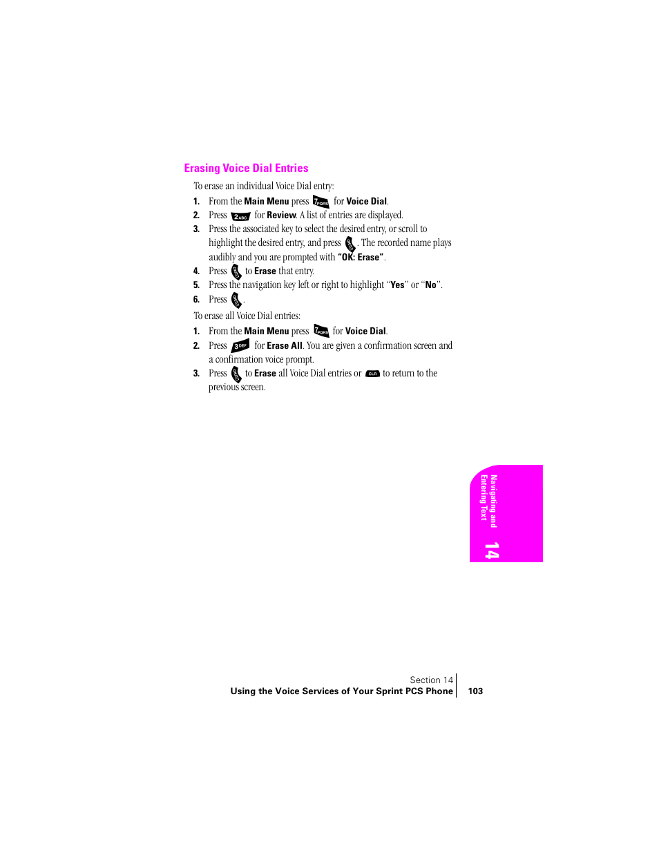 Erasing voice dial entries | Samsung SPH-A460 User Manual | Page 103 / 159