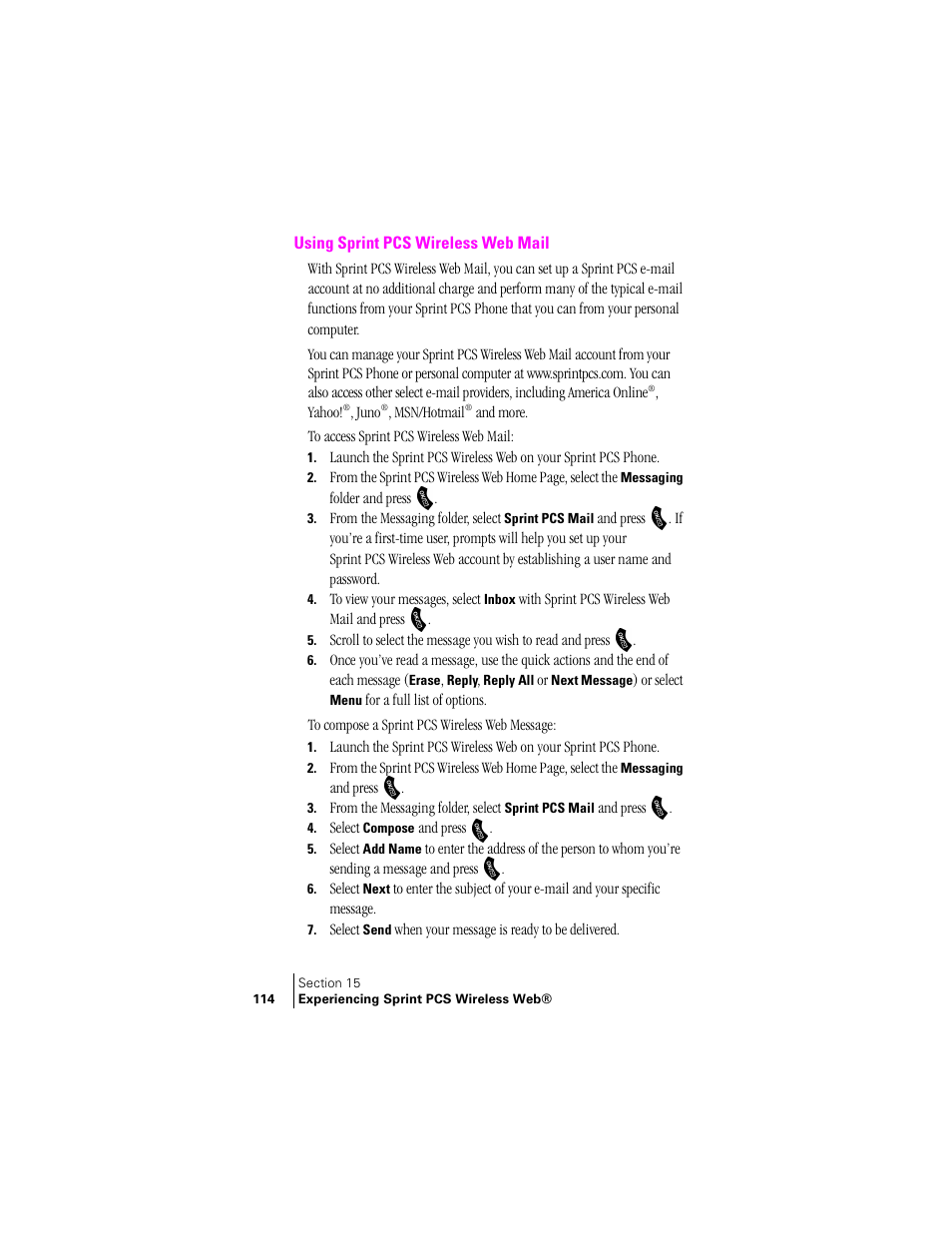Using sprint pcs wireless web mail | Samsung SPH-A460 User Manual | Page 114 / 159