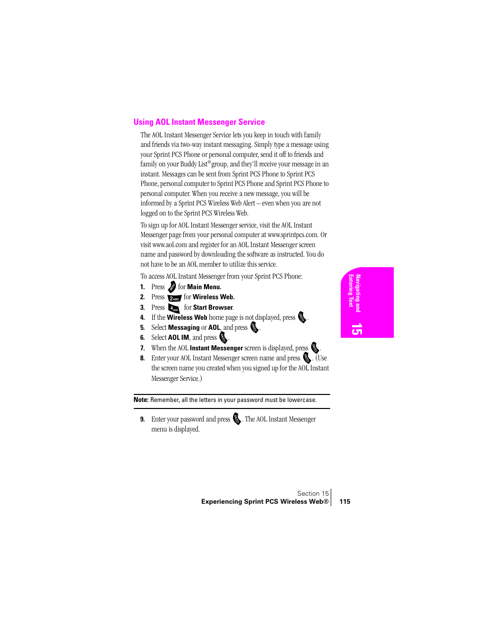 Using aol instant messenger service | Samsung SPH-A460 User Manual | Page 115 / 159