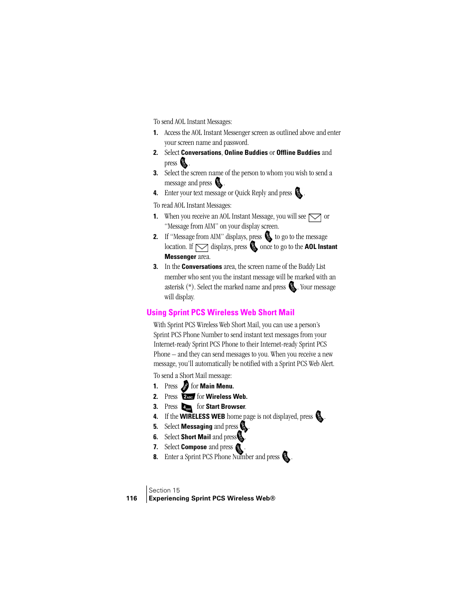 Using sprint pcs wireless web short mail | Samsung SPH-A460 User Manual | Page 116 / 159