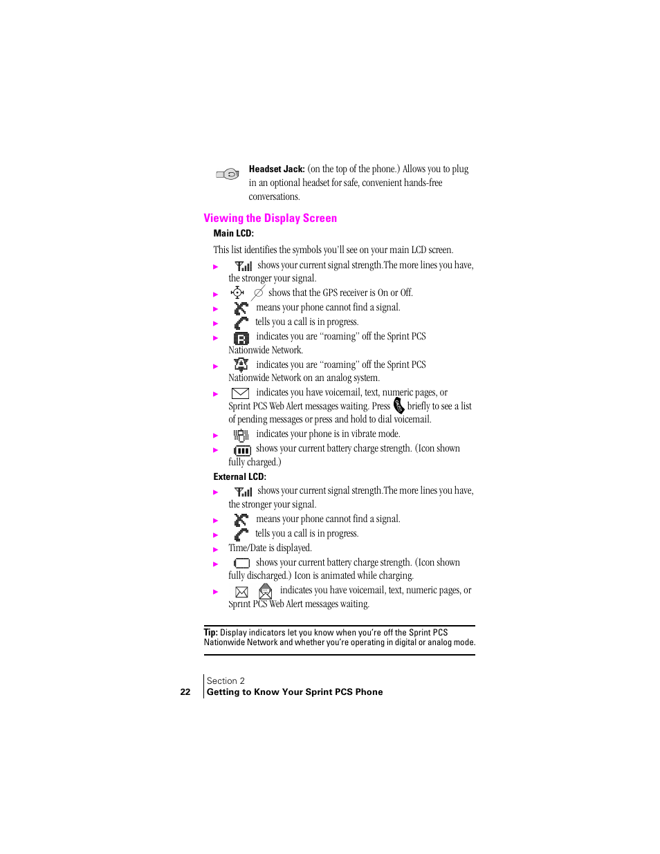 Viewing the display screen | Samsung SPH-A460 User Manual | Page 22 / 159