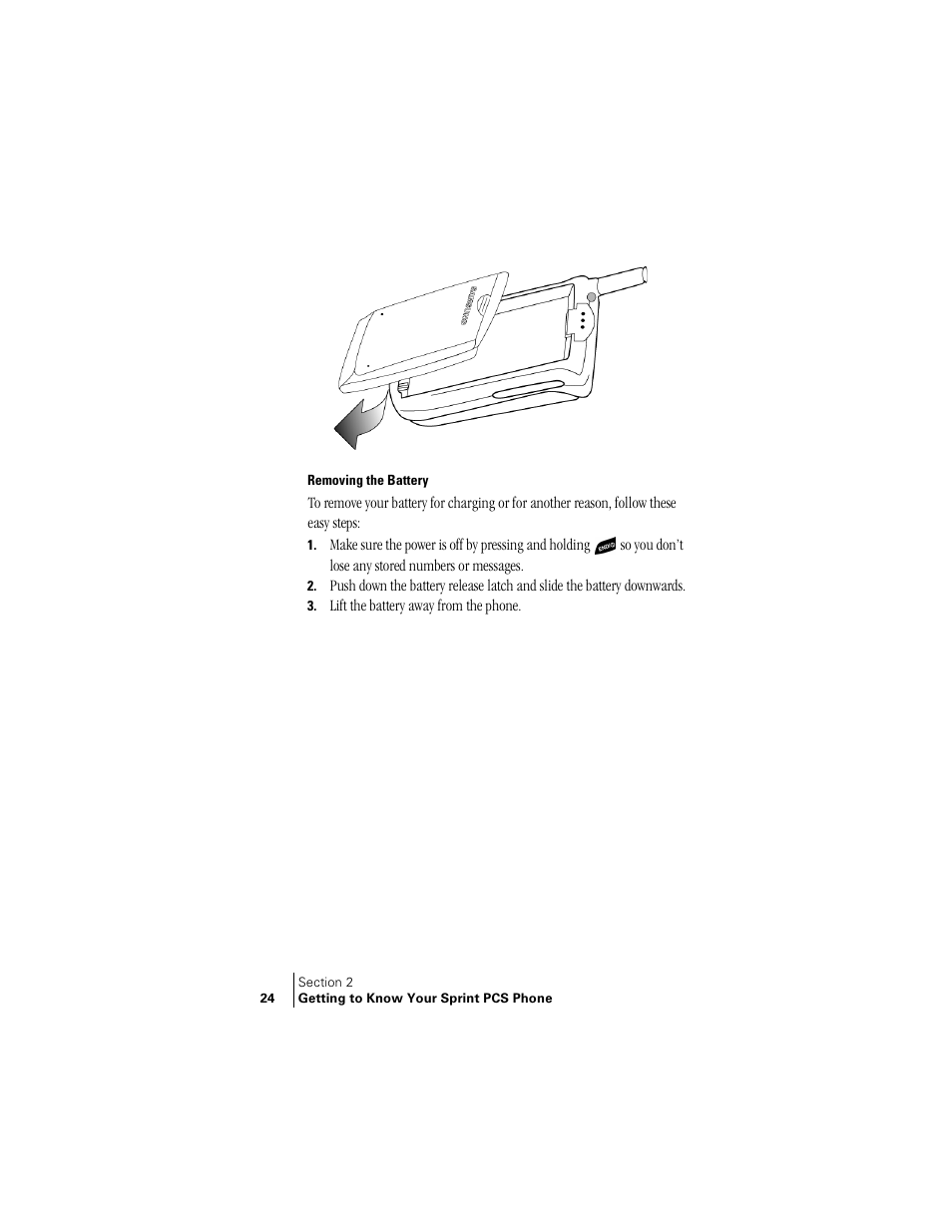 Removing the battery | Samsung SPH-A460 User Manual | Page 24 / 159