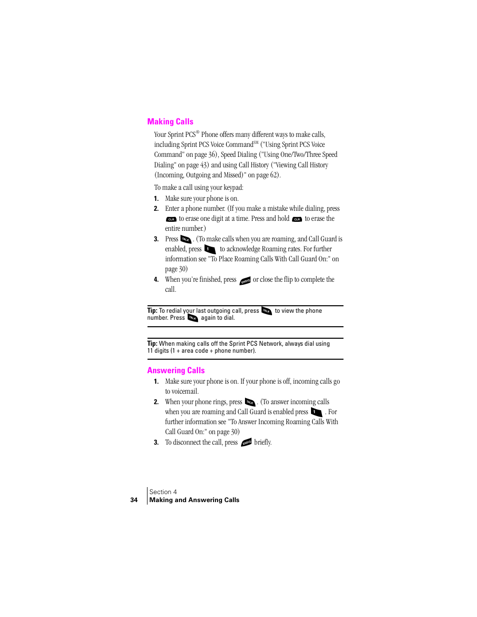 Making calls, Answering calls | Samsung SPH-A460 User Manual | Page 34 / 159