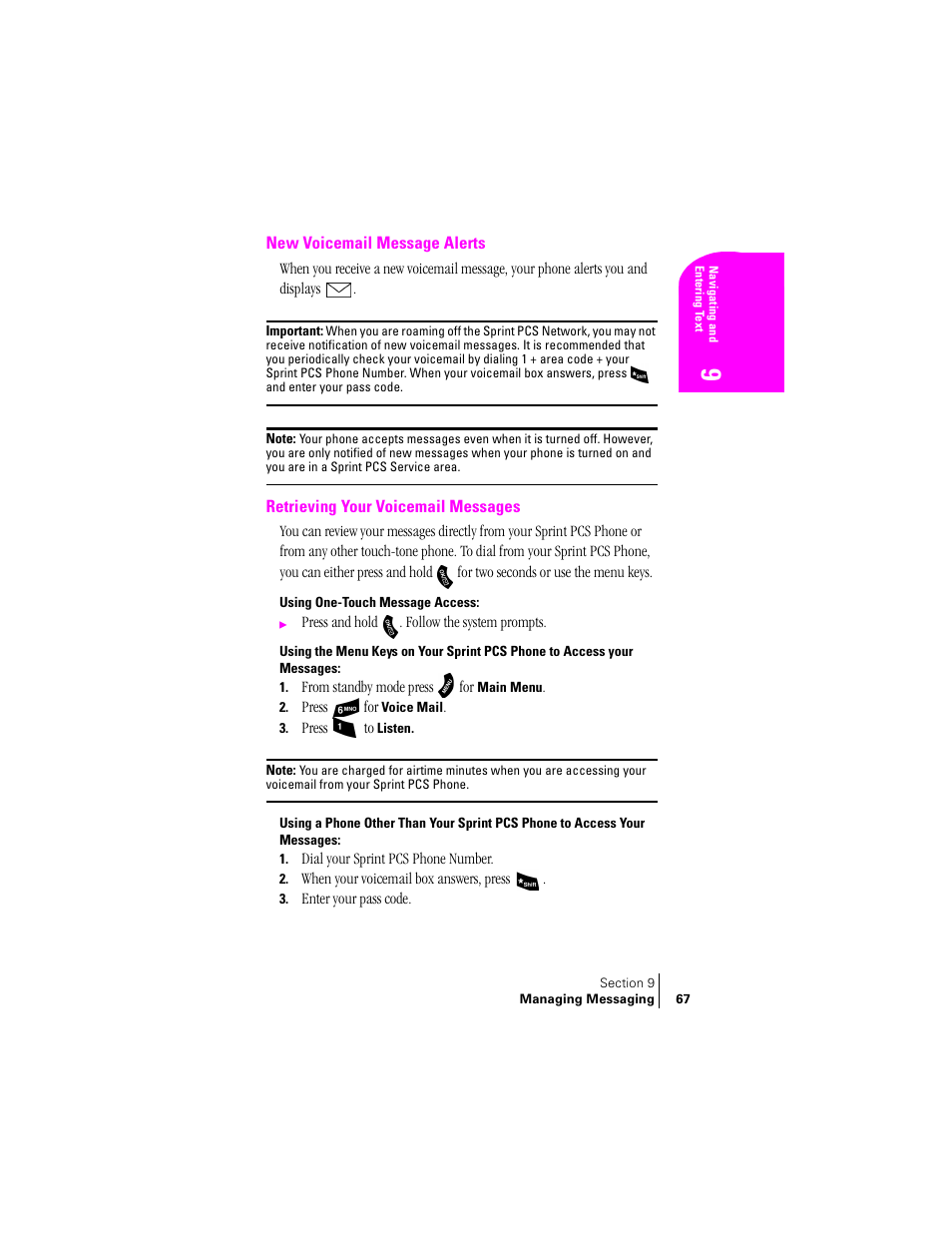 New voicemail message alerts, Retrieving your voicemail messages, Using one-touch message access | Samsung SPH-A460 User Manual | Page 67 / 159