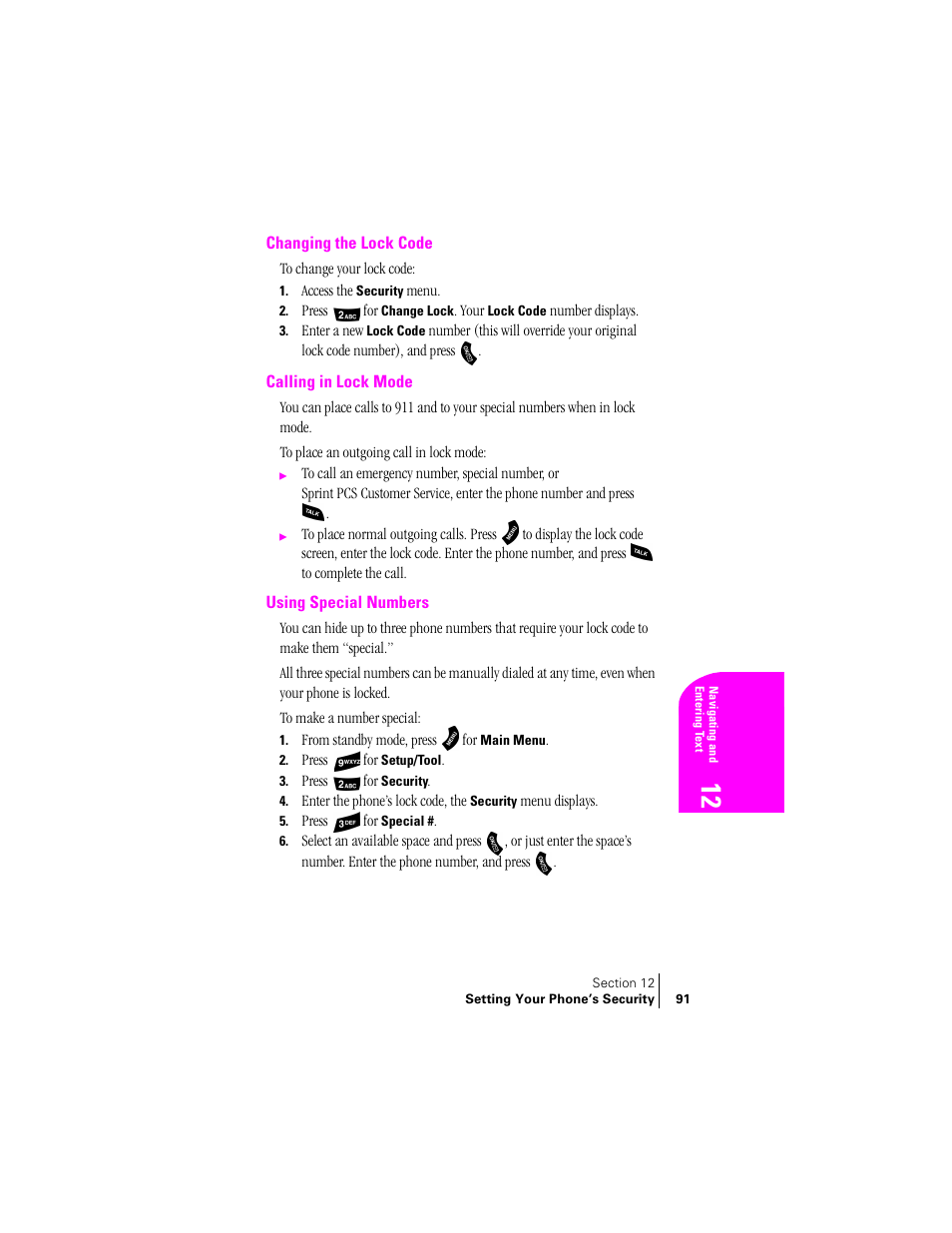 Changing the lock code, Calling in lock mode, Using special numbers | Samsung SPH-A460 User Manual | Page 91 / 159