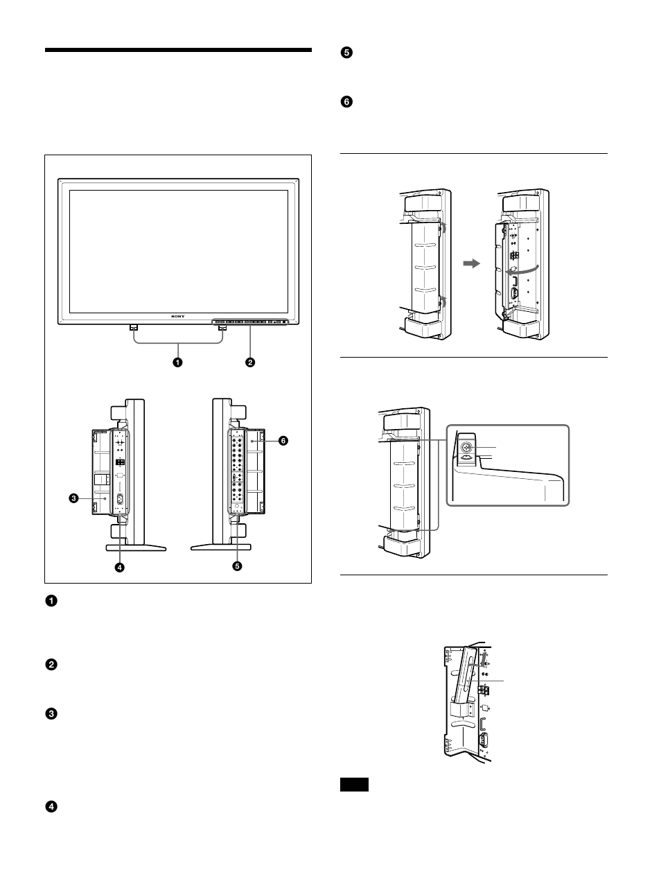 Location and function of parts and controls, Front / sides | Sony 500A3WE User Manual | Page 7 / 244