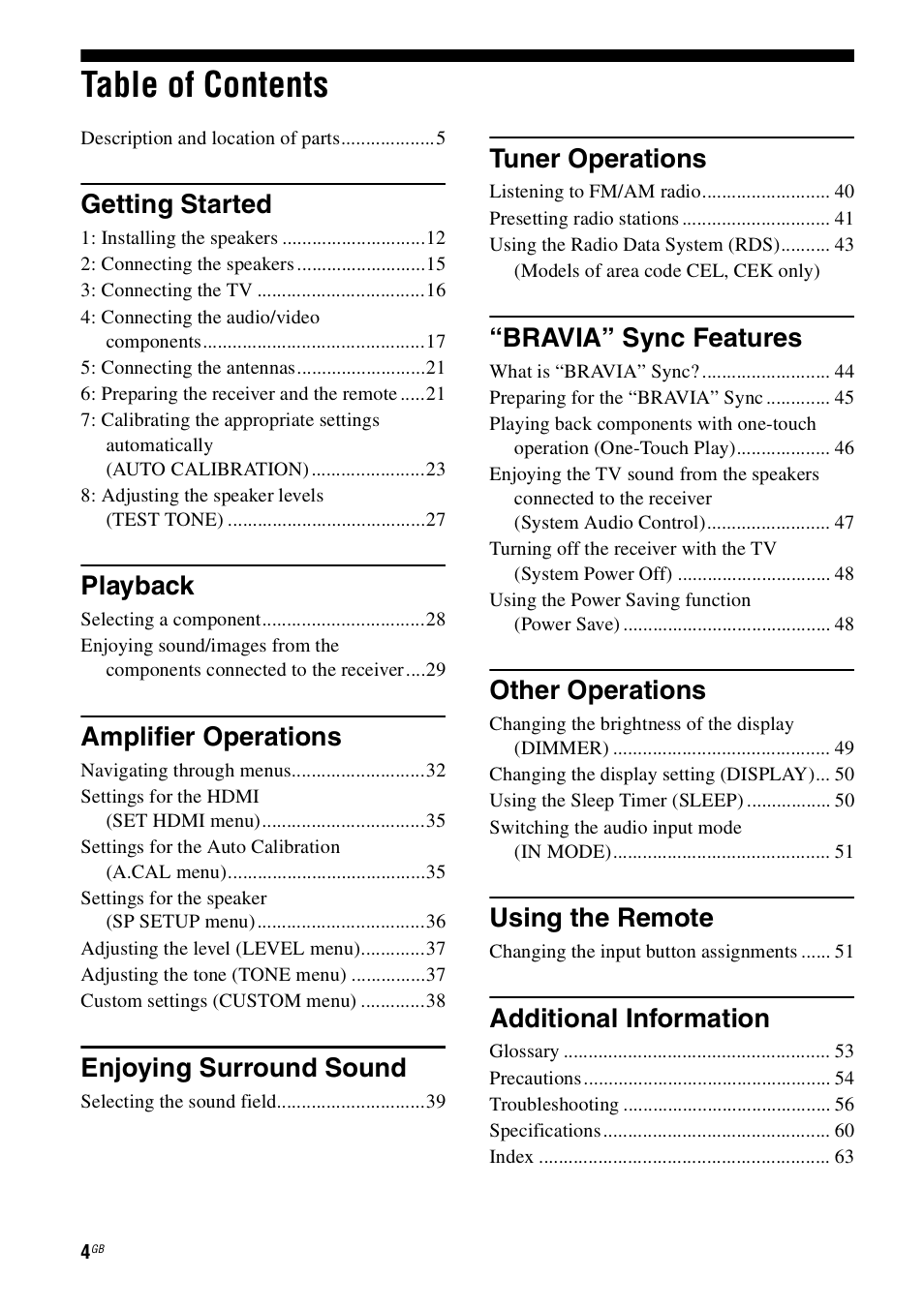 Sony HT-SS100 User Manual | Page 4 / 64