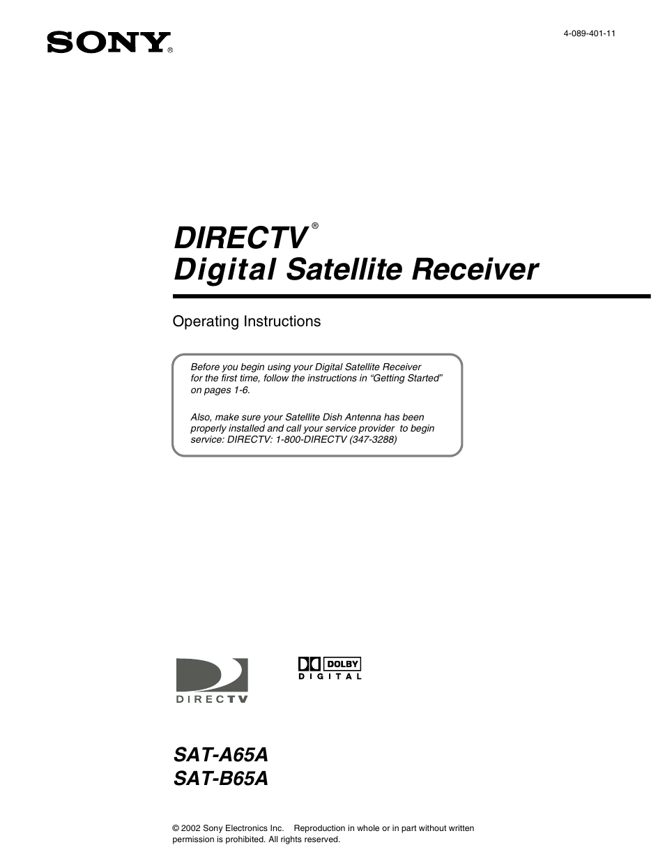 Sony SAT-B65A User Manual | 60 pages