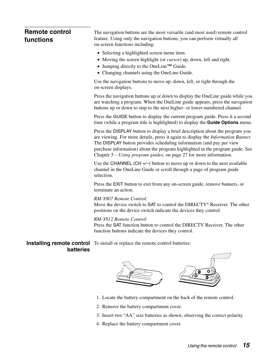 15 remote control functions | Sony SAT-B65A User Manual | Page 23 / 60