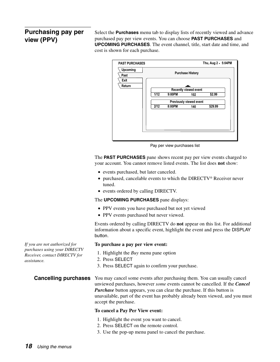 Purchasing pay per view (ppv) | Sony SAT-B65A User Manual | Page 26 / 60