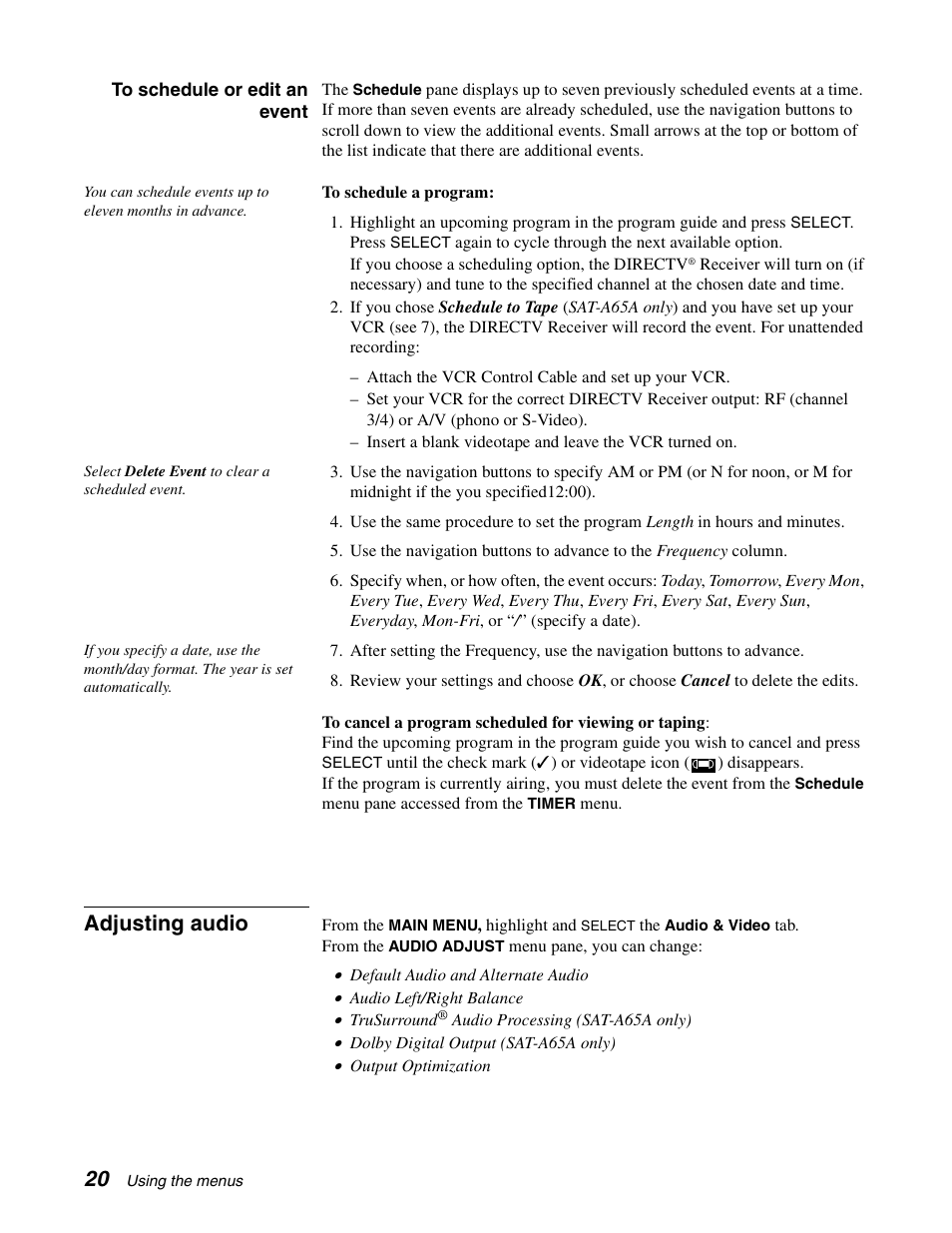 Adjusting audio | Sony SAT-B65A User Manual | Page 28 / 60