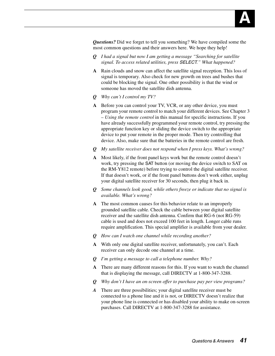 Questions & answers | Sony SAT-B65A User Manual | Page 49 / 60