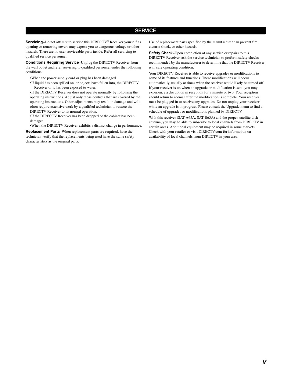 Service | Sony SAT-B65A User Manual | Page 5 / 60