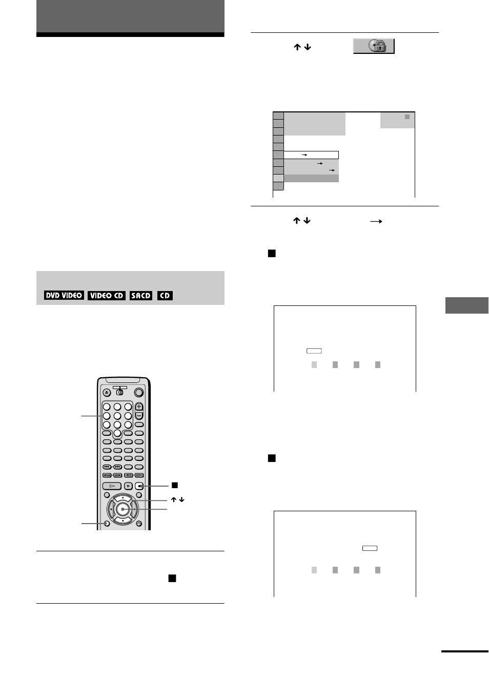 Using various additional functions, Custom parental control, Locking discs (custom parental control | Parental control), Locking discs, Us ing va ri ous addition a l func tions, Custom parental control, parental control) | Sony DVP-NS700V User Manual | Page 65 / 100