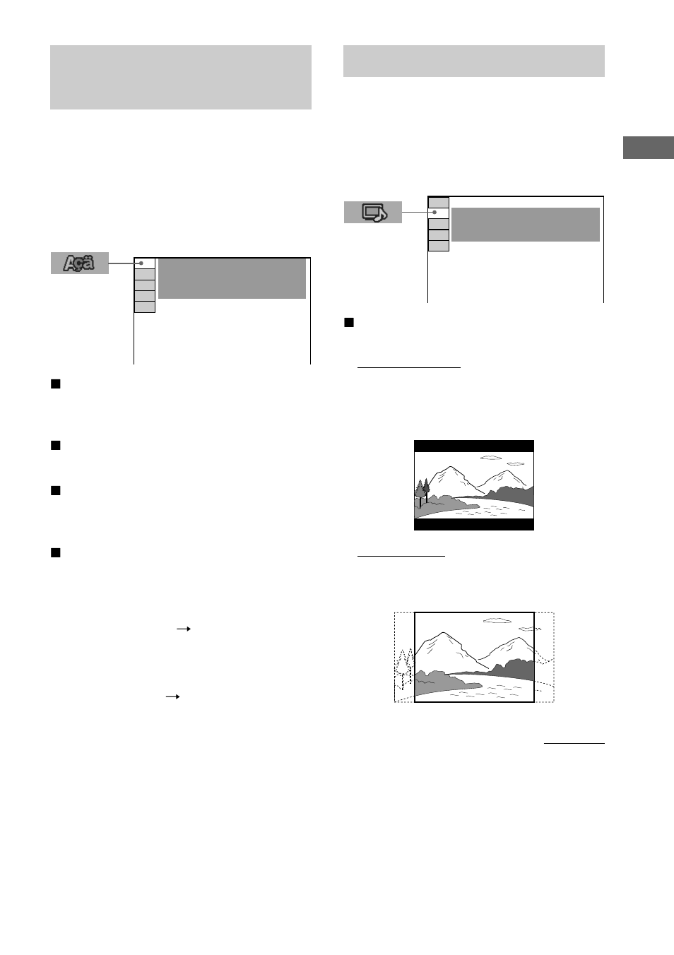 Settings for the display — screen setup, Setting the display or sound track language, Settings for the display | Sony MHC-RV800D User Manual | Page 29 / 80