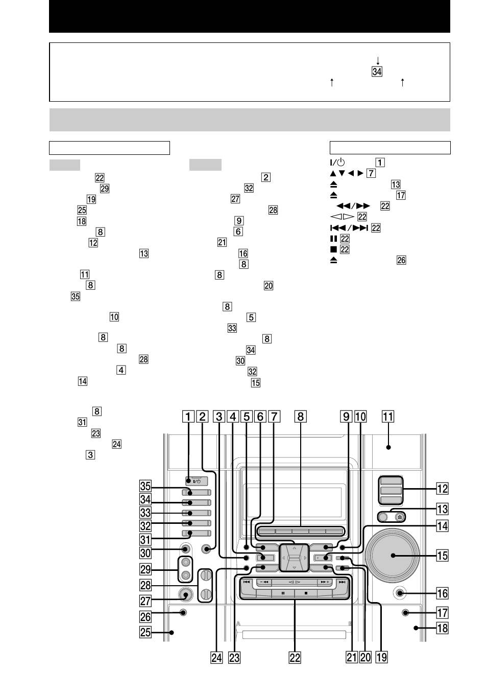 Main unit, List of button locations and reference pages | Sony MHC-RV800D User Manual | Page 8 / 80