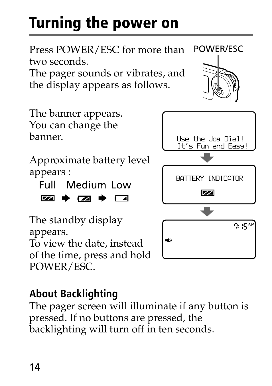 Turning the power on | Sony MP-7001 User Manual | Page 14 / 48