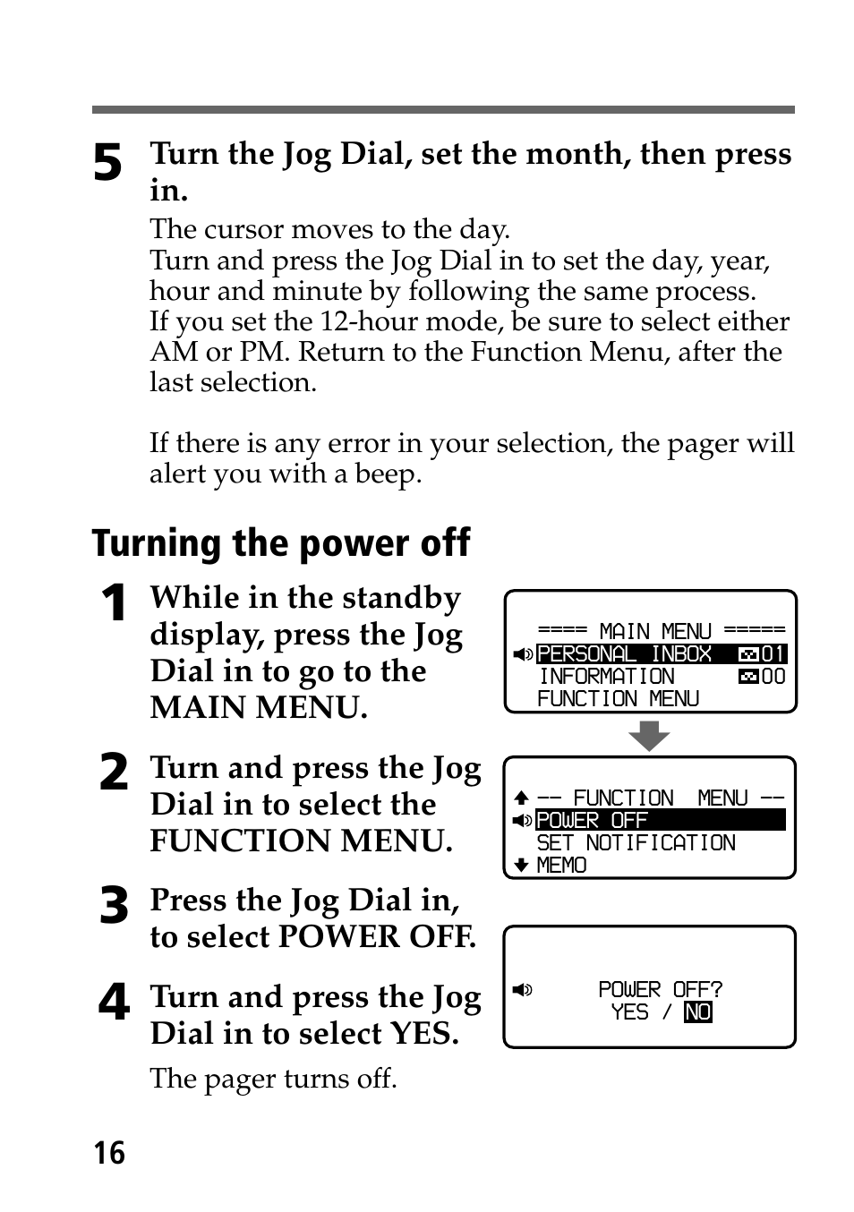 Turning the power off | Sony MP-7001 User Manual | Page 16 / 48