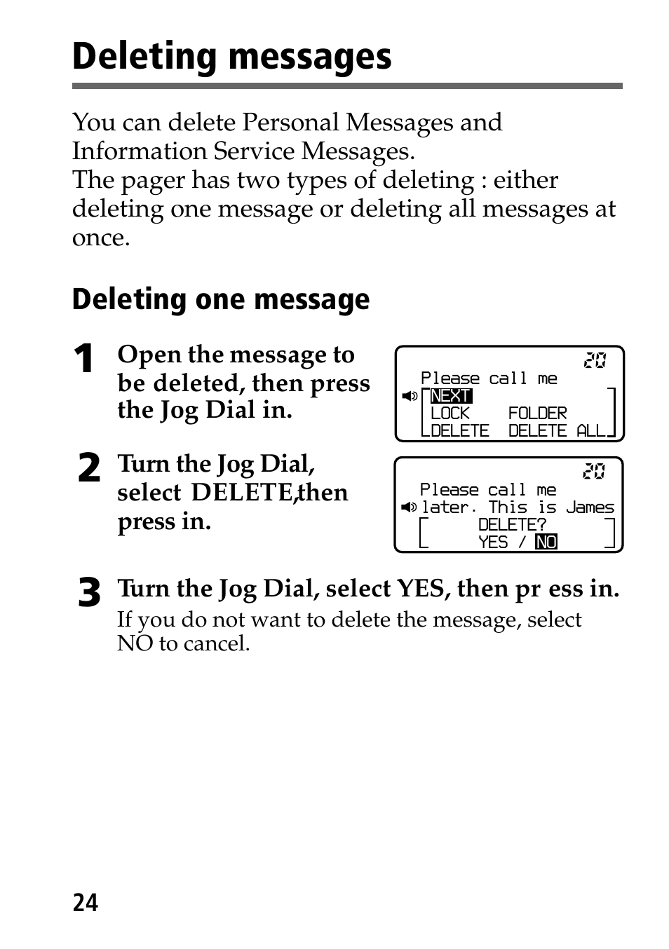 Deleting messages | Sony MP-7001 User Manual | Page 24 / 48