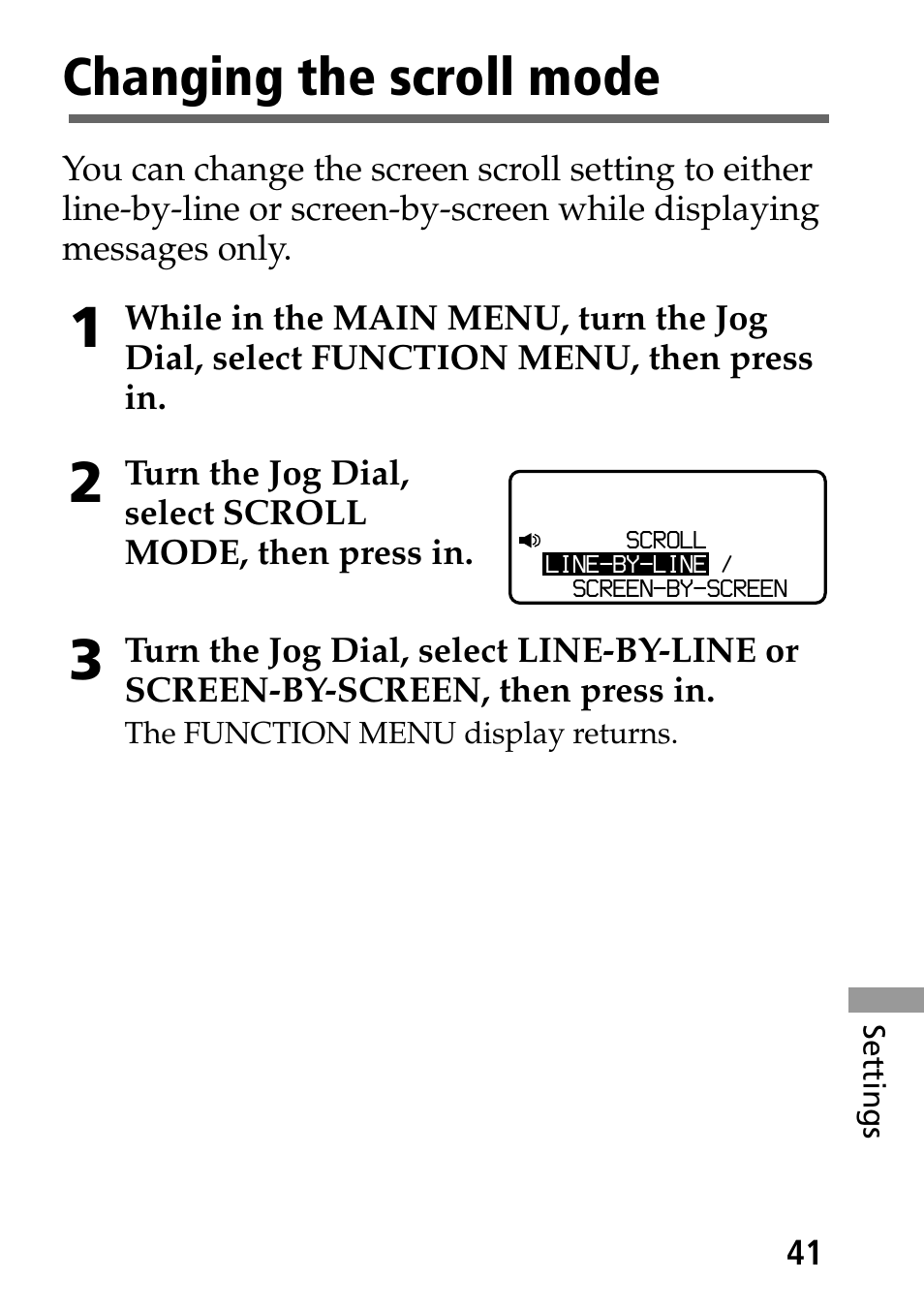 Changing the scroll mode | Sony MP-7001 User Manual | Page 41 / 48