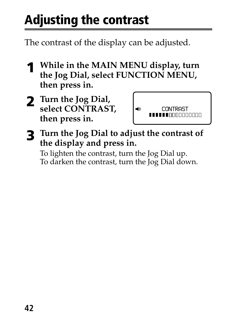 Adjusting the contrast | Sony MP-7001 User Manual | Page 42 / 48