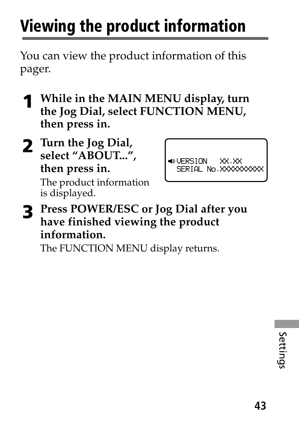 Viewing the product information | Sony MP-7001 User Manual | Page 43 / 48