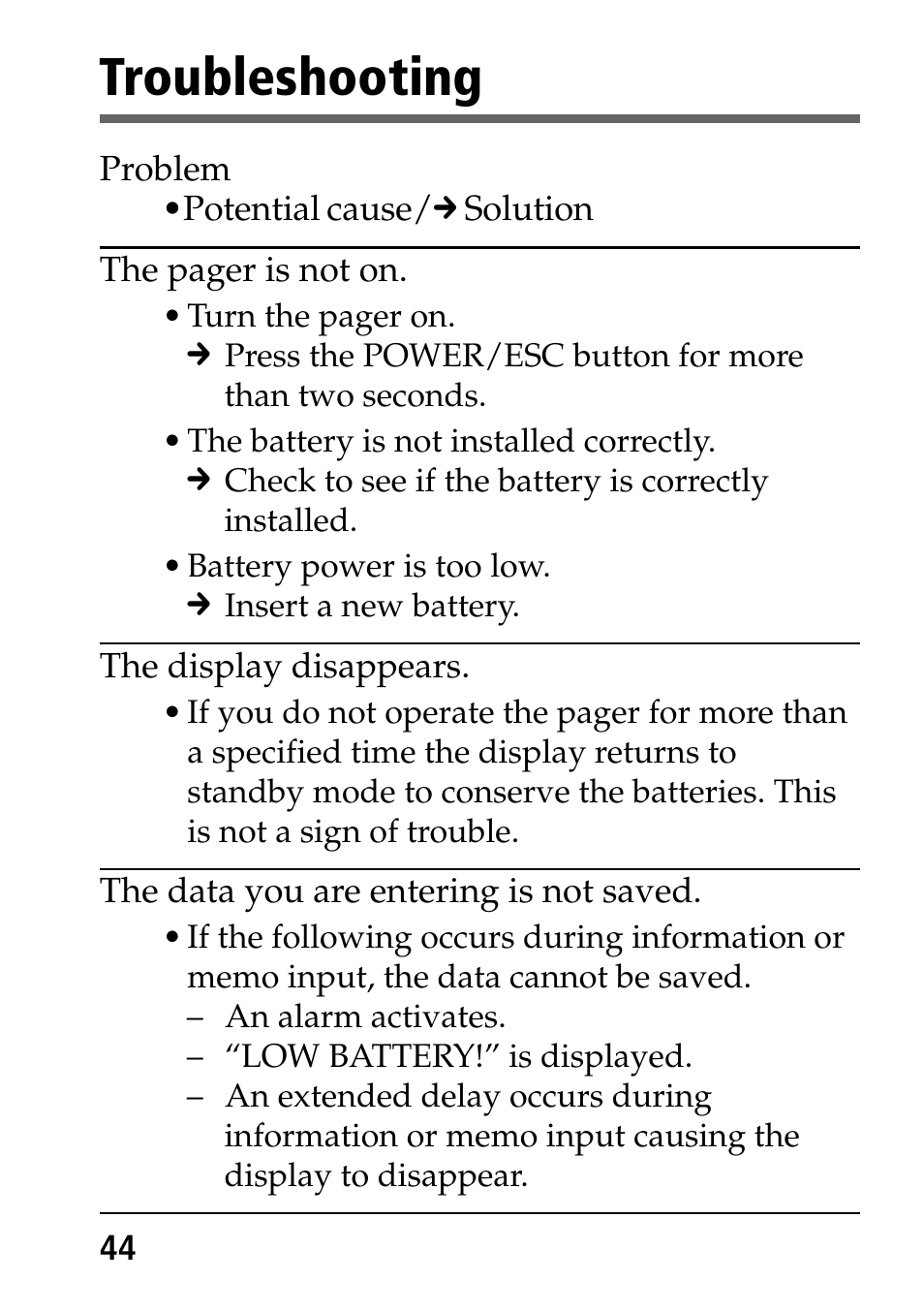 Troubleshooting | Sony MP-7001 User Manual | Page 44 / 48