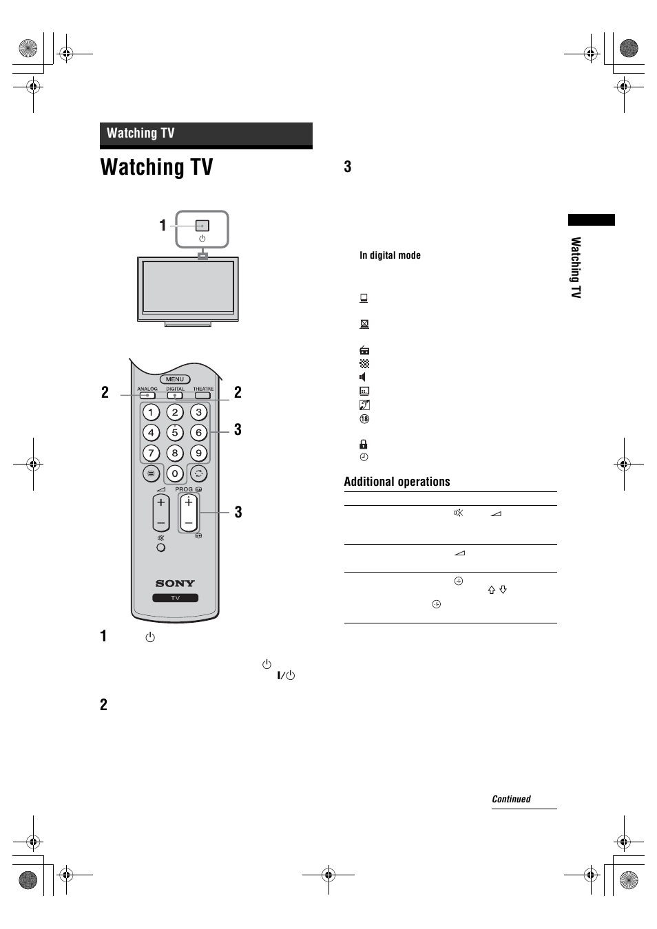 Watching tv | Sony BRAVIA KDL-32D26xx User Manual | Page 11 / 35