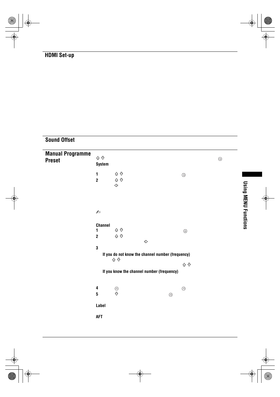 Hdmi set-up, Sound offset, Manual programme preset | Sony BRAVIA KDL-32D26xx User Manual | Page 27 / 35