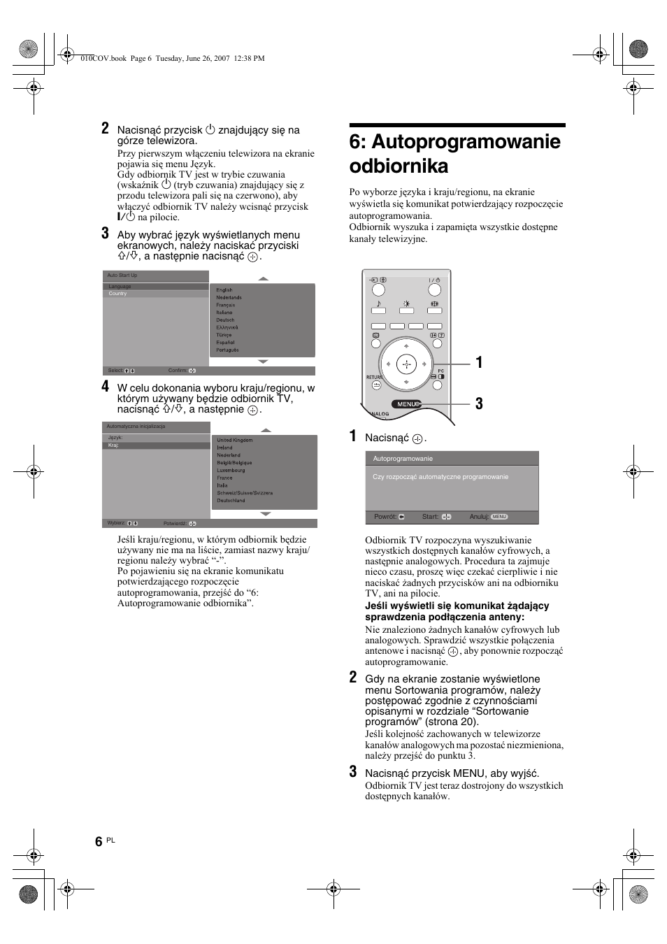 Autoprogramowanie odbiornika | Sony Bravia KDL-26U25xx User Manual | Page 60 / 83