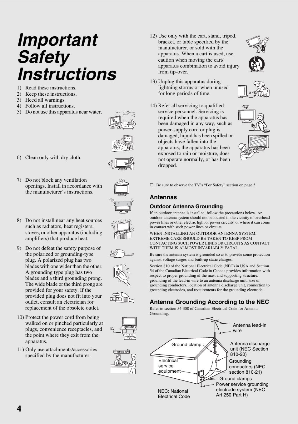 Important safety instructions | Sony Bravia KDS-55A3000 User Manual | Page 4 / 51