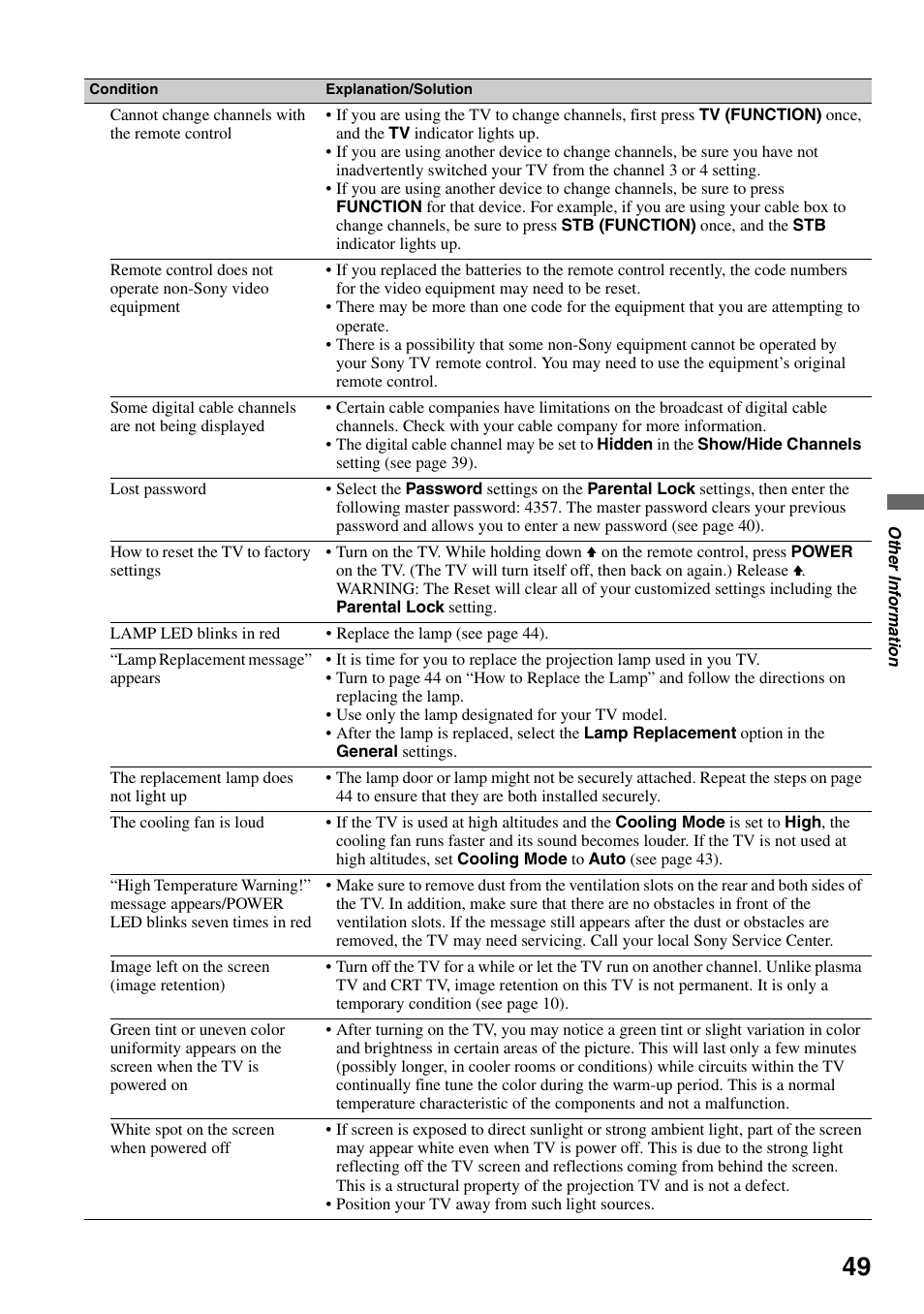 Sony Bravia KDS-55A3000 User Manual | Page 49 / 51