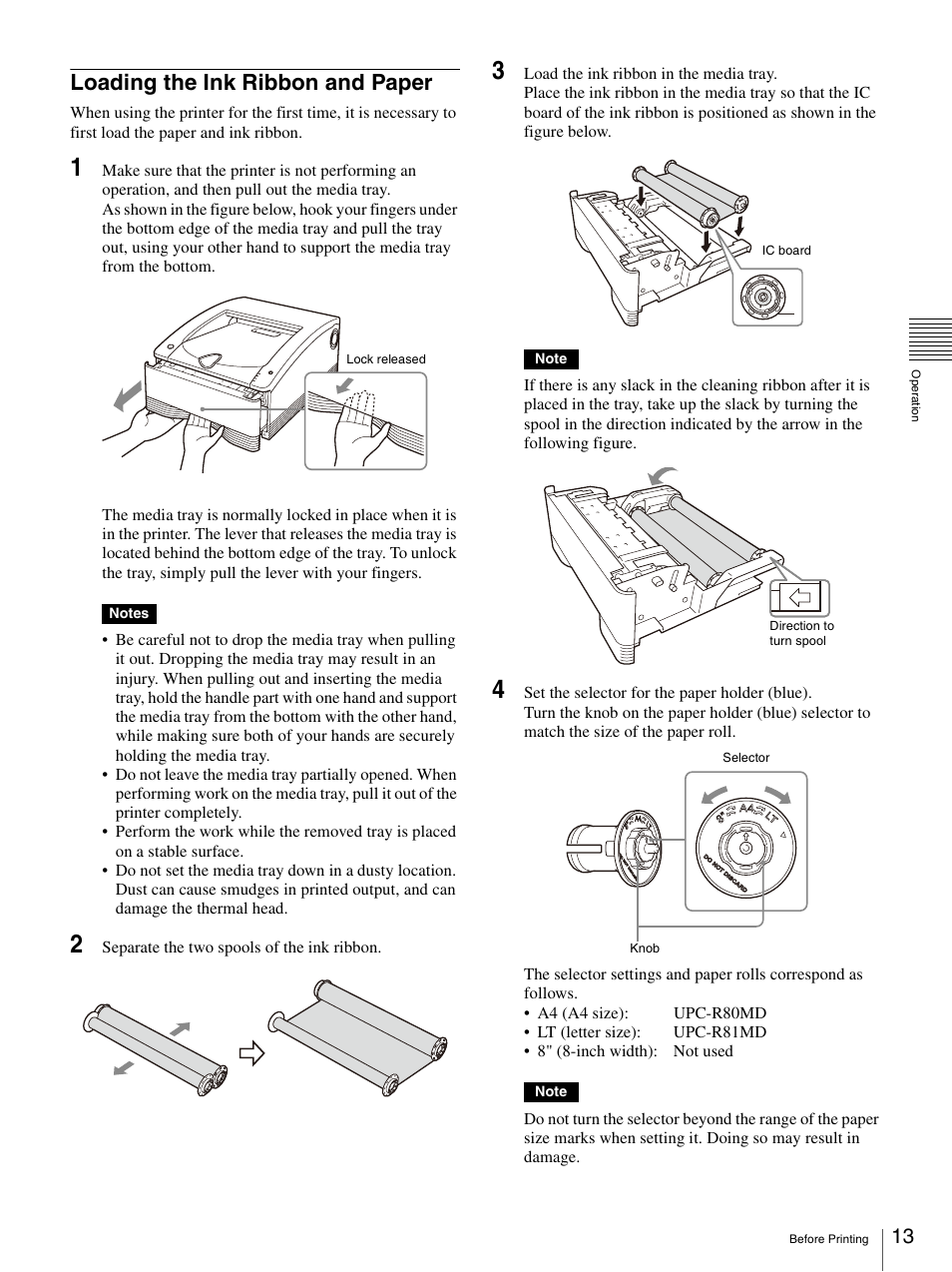 Loading the ink ribbon and paper | Sony UP-DR80MD User Manual | Page 13 / 25