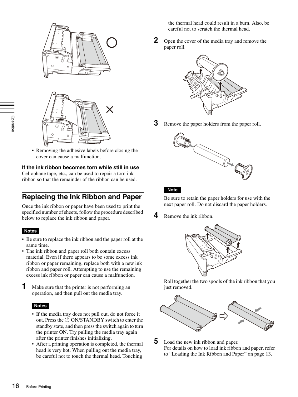 Replacing the ink ribbon and paper | Sony UP-DR80MD User Manual | Page 16 / 25