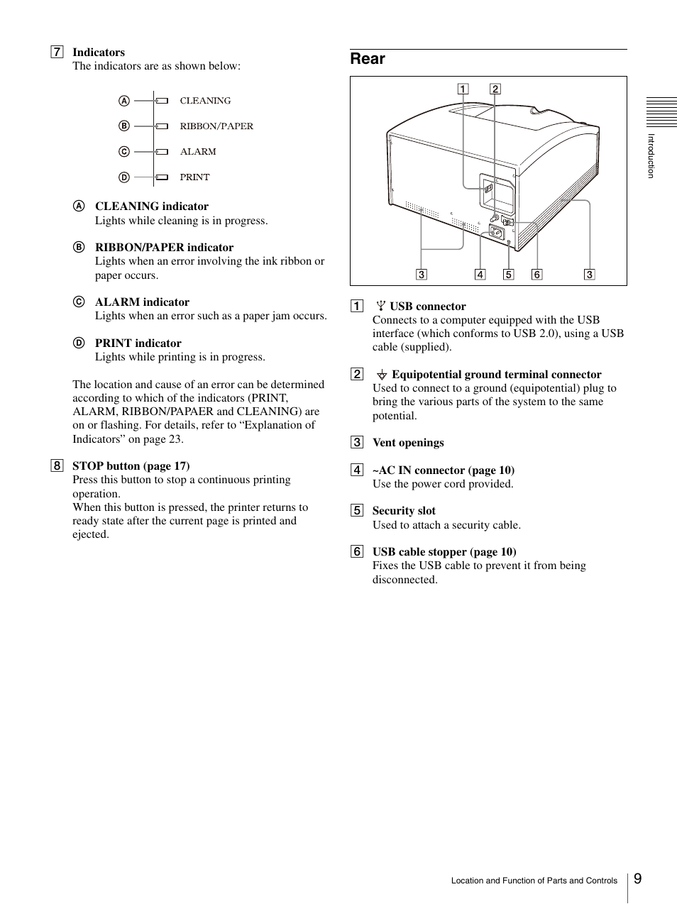 Rear | Sony UP-DR80MD User Manual | Page 9 / 25