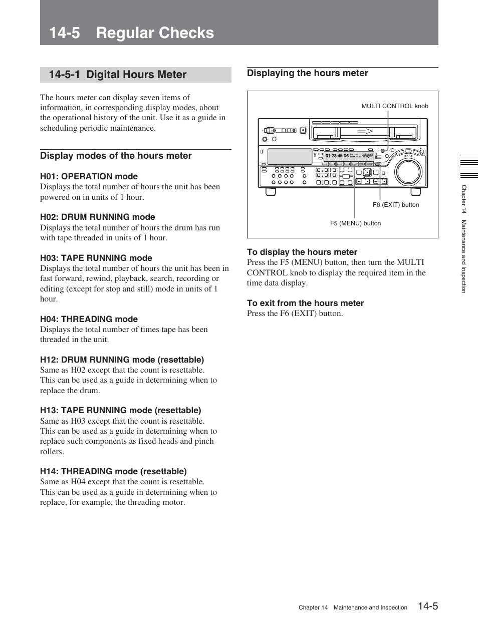 5 regular checks, 5-1 digital hours meter | Sony DVW-2000 User Manual | Page 144 / 155