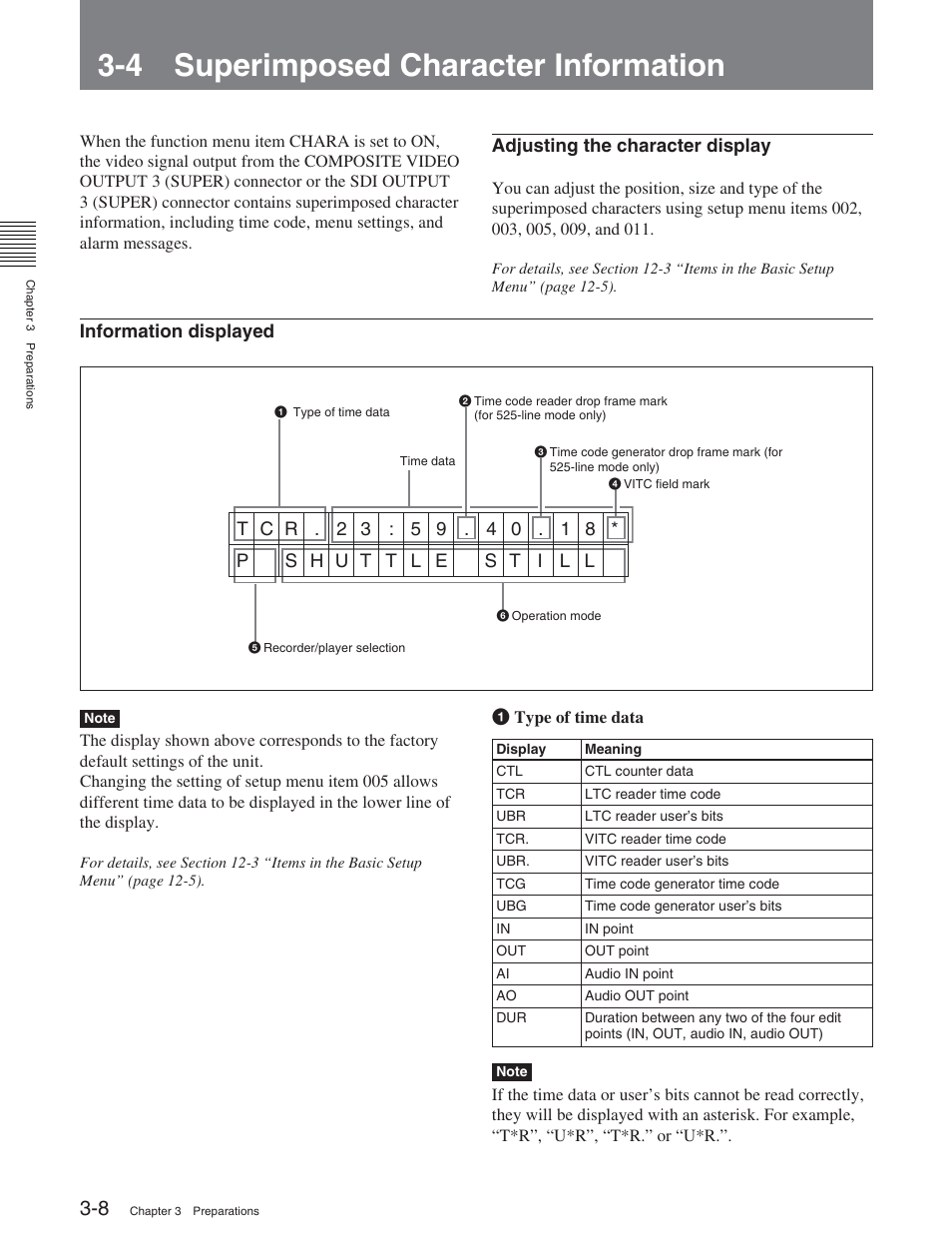 4 superimposed character information | Sony DVW-2000 User Manual | Page 37 / 155