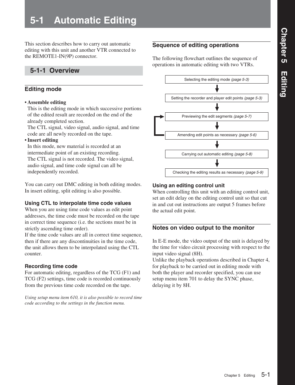 Chapter 5 editing, 1 automatic editing, 1-1 overview | Sony DVW-2000 User Manual | Page 56 / 155