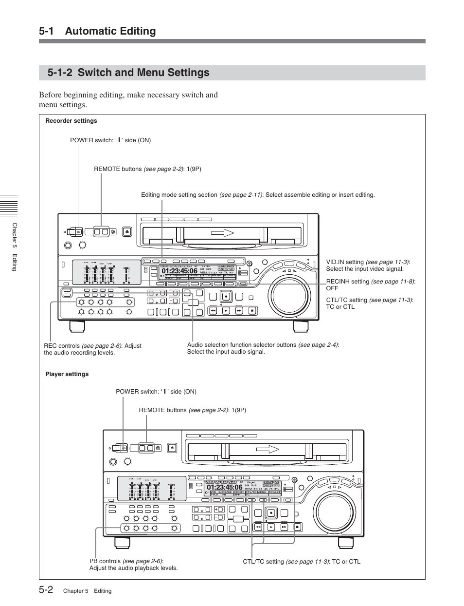 1-2 switch and menu settings, 1 automatic editing | Sony DVW-2000 User Manual | Page 57 / 155