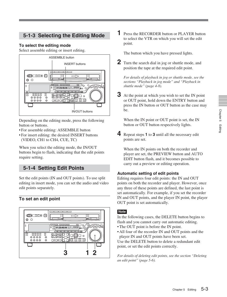 1-3 selecting the editing mode, 1-4 setting edit points | Sony DVW-2000 User Manual | Page 58 / 155