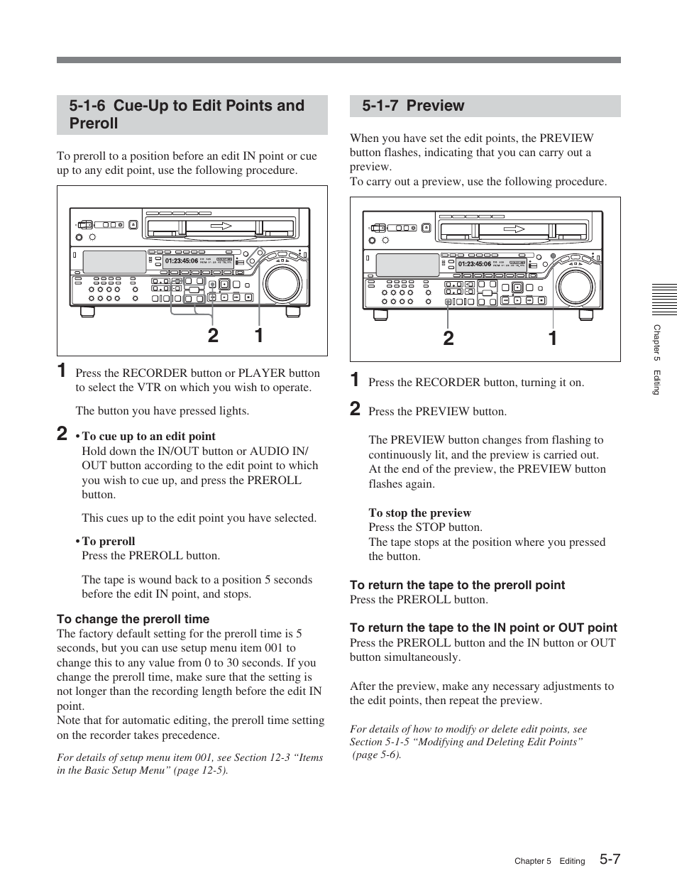 1-6 cue-up to edit points and preroll, 1-7 preview | Sony DVW-2000 User Manual | Page 62 / 155
