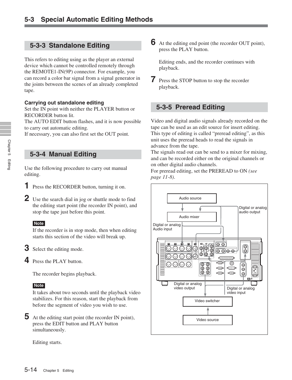 3-3 standalone editing, 3-4 manual editing, 3-5 preread editing | 3 special automatic editing methods | Sony DVW-2000 User Manual | Page 69 / 155