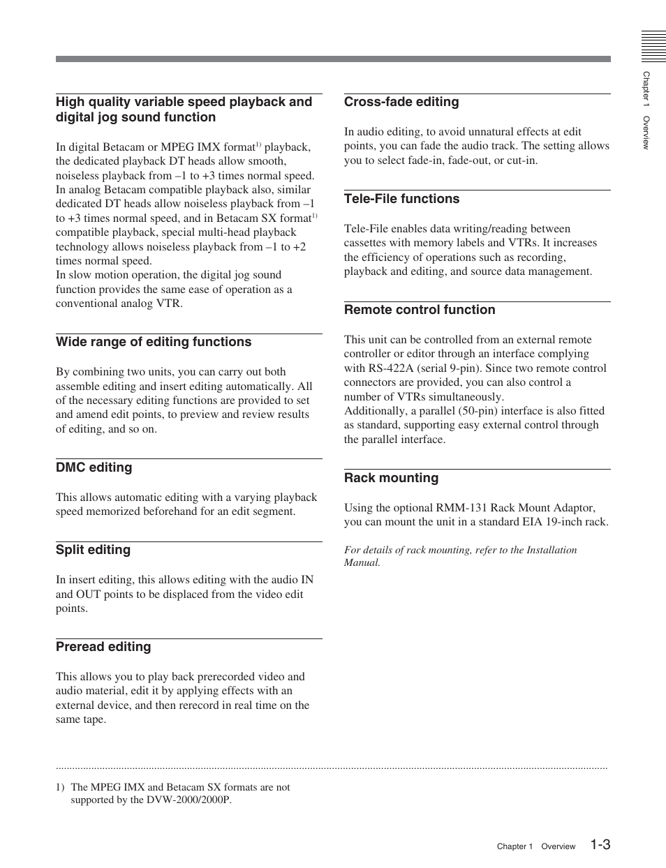 Sony DVW-2000 User Manual | Page 9 / 155