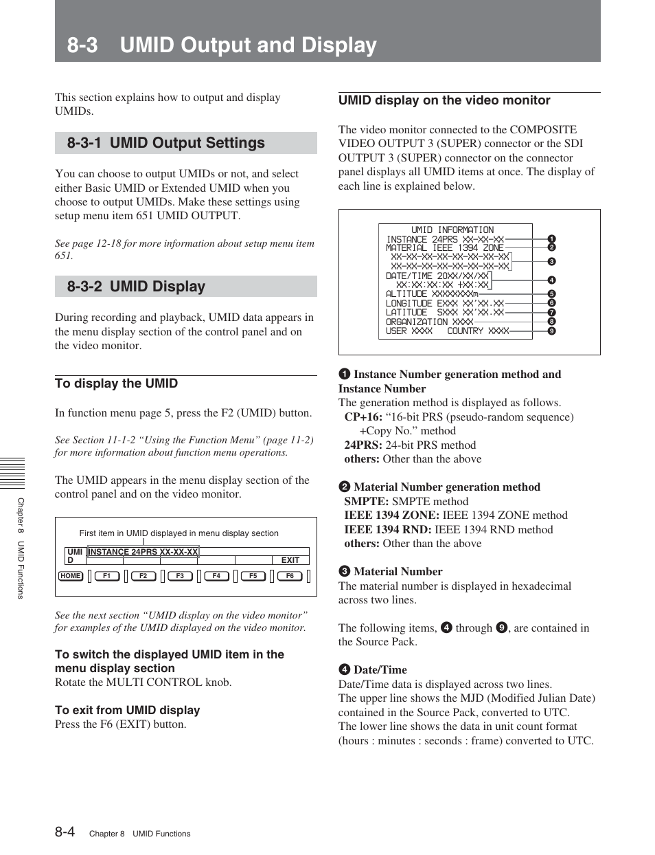 3 umid output and display, 3-1 umid output settings, 3-2 umid display | 1 overview of umid functions | Sony DVW-2000 User Manual | Page 94 / 155