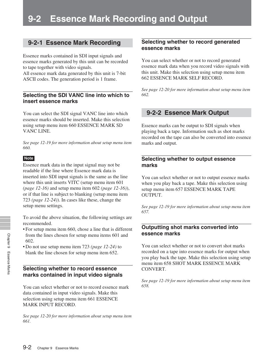 2 essence mark recording and output, 2-1 essence mark recording, 2-2 essence mark output | 1 übersicht über die essenzmarken-funktionen | Sony DVW-2000 User Manual | Page 97 / 155
