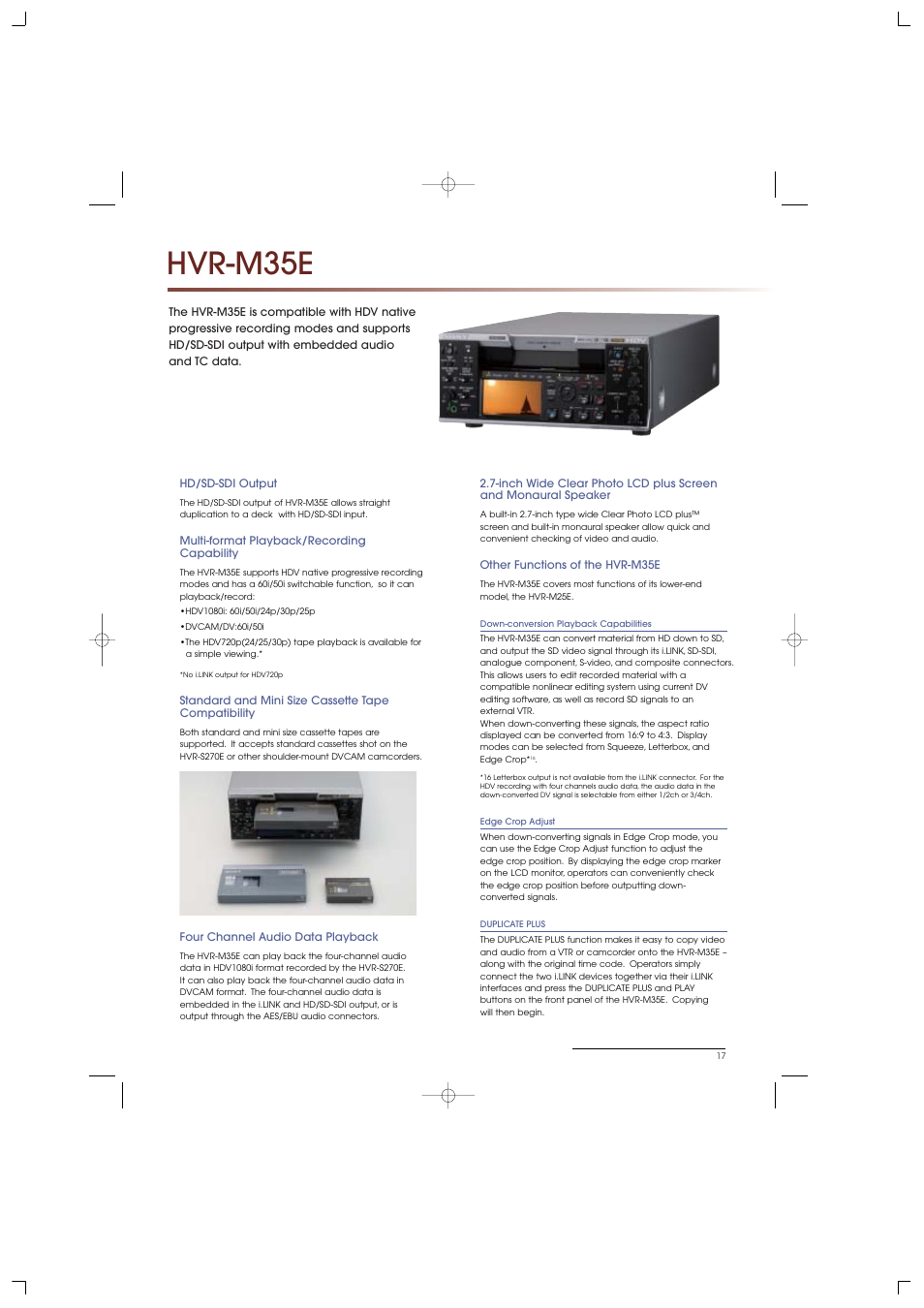 Hvr-m35e | Sony HVR-S270E User Manual | Page 17 / 20