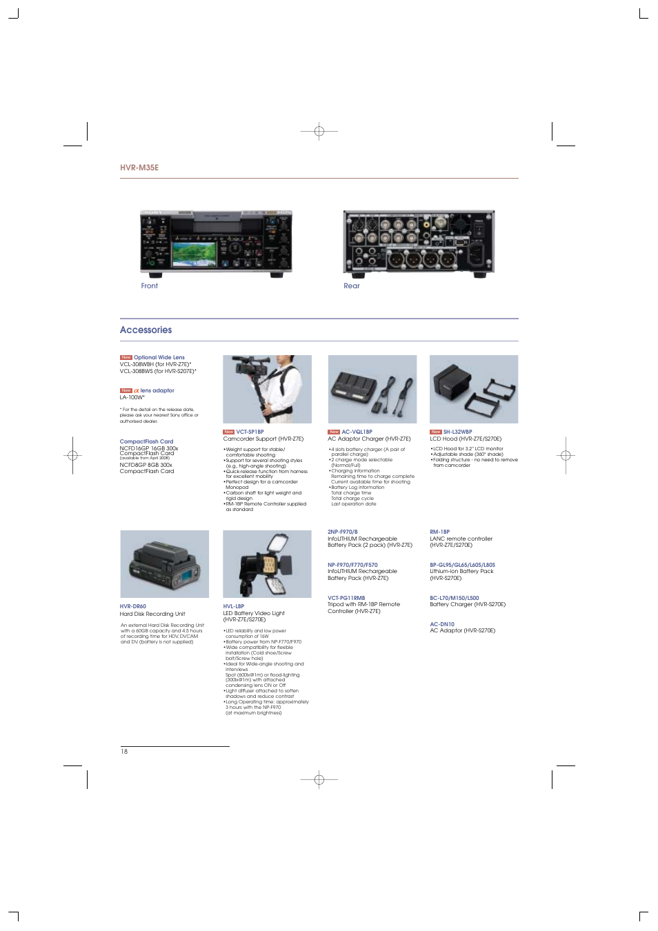 Accessories, Hvr-m35e | Sony HVR-S270E User Manual | Page 18 / 20