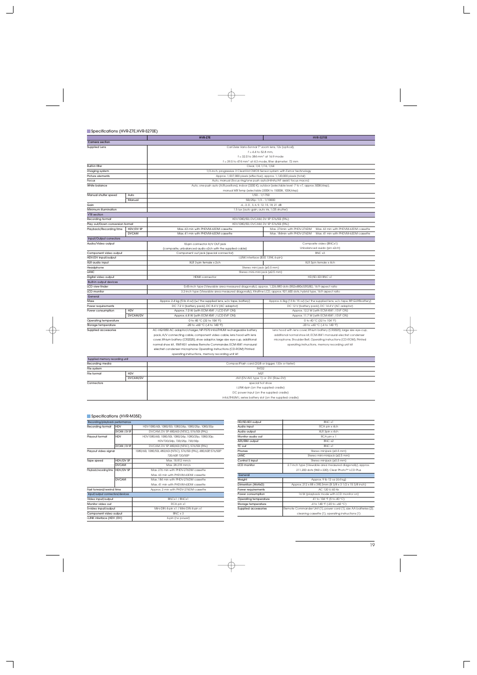 Sony HVR-S270E User Manual | Page 19 / 20